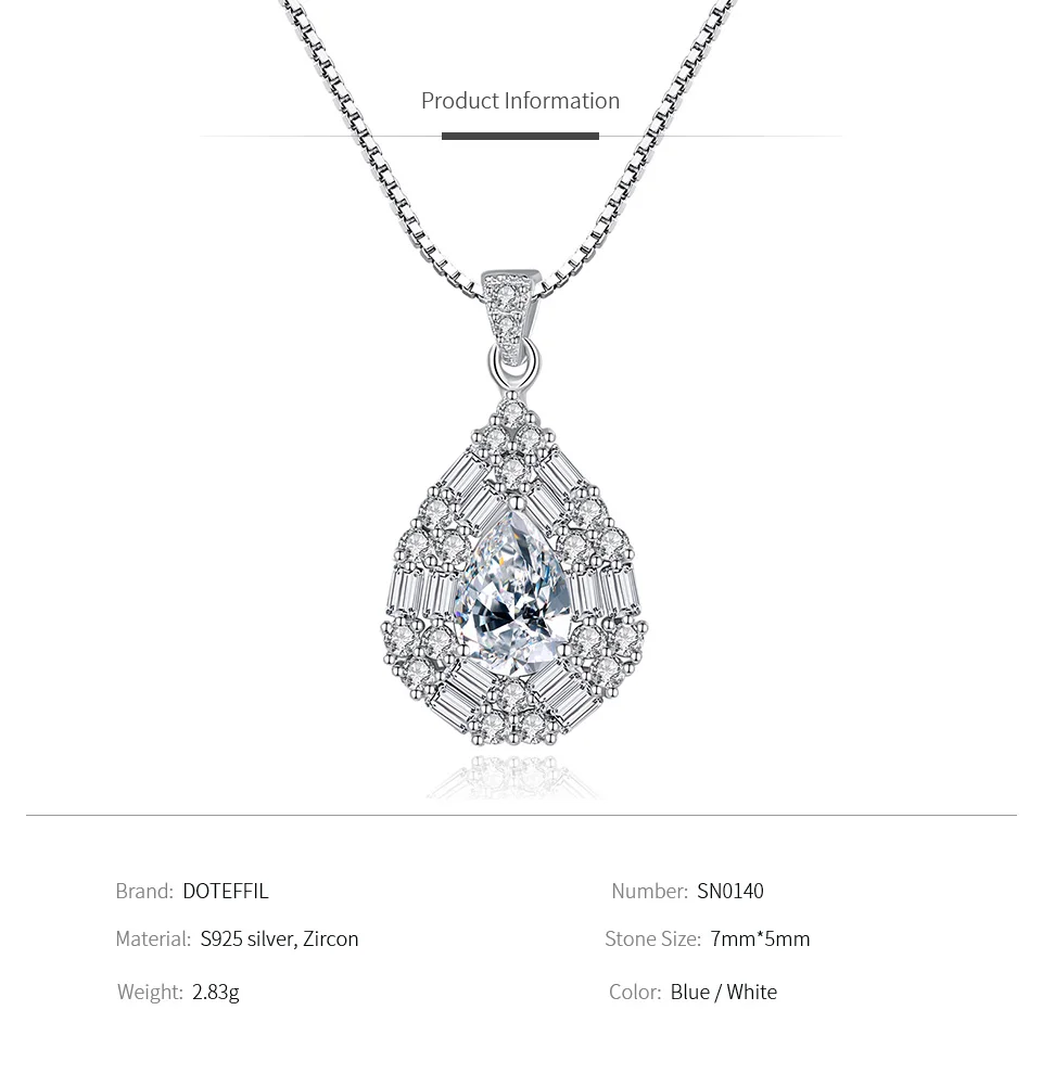 DOTEFFIL Luxury 925 Sterling Silver Water Drop Pendant Necklace for Women 2 Colors Luxury Big Gemstone Wedding Necklace Jewelry