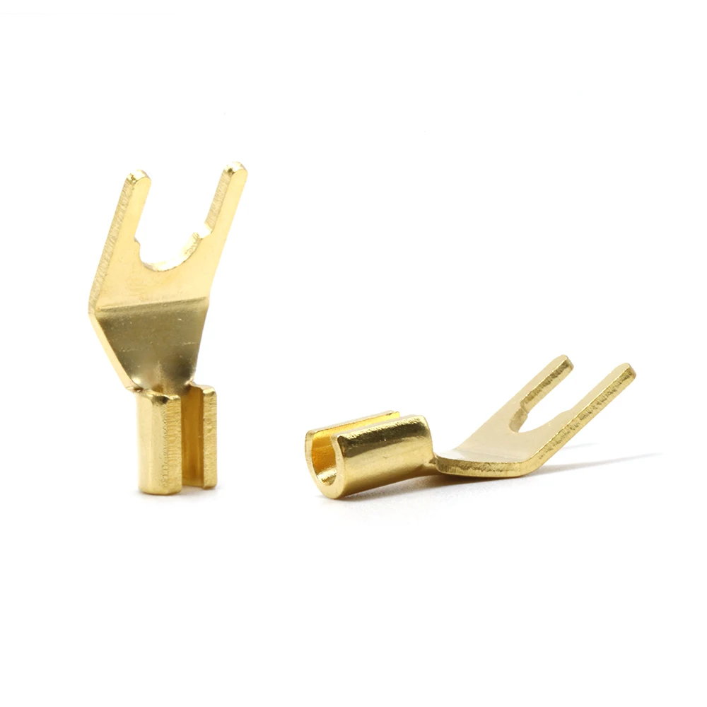 100pcsx Brass Gold Plated Speaker Cable Y Spade