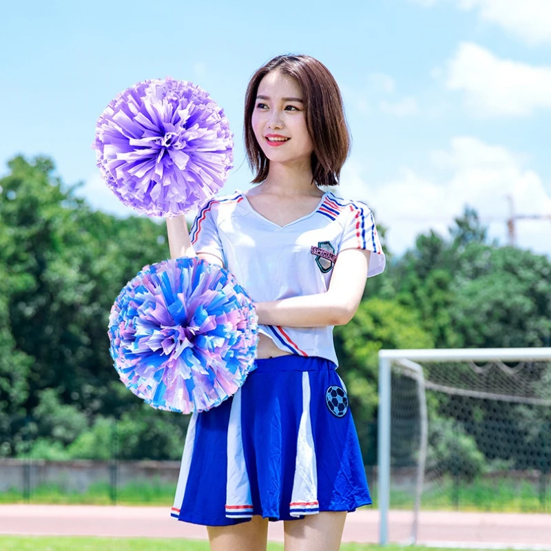 2pcs Cheerleader Pom Poms Cheerleading Flower Ball Metallic Girl Cheering Dance Decorator Cheerleading Pompoms Plastic Handles
