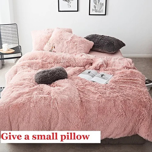 Pink White Fleece Fabric Winter Thick 20 Pure Color Bedding Set