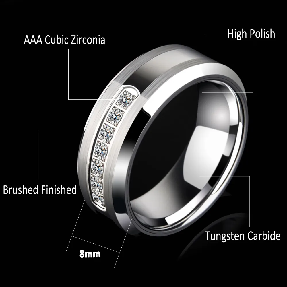 Newshe Мужская s Promise обручальное кольцо из карбида вольфрама очаровательные кольца для мужчин 8 мм Размер 9-12 AAA белый круглый циркон ювелирные изделия TRX050