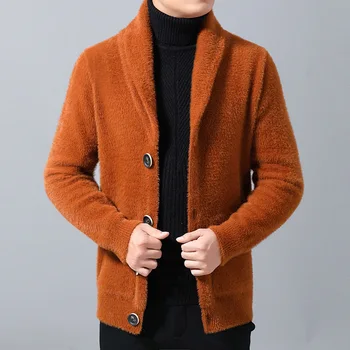 

Men Knitting Faux Mohair Cardigan Sweater Knitwear Single Breasted Coat Sweatercoat D023