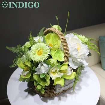 

INDIGO Designed Green Flower Basket Flower Arrangement Gift Bouquet Artificial Flower Party Event Free Shipping