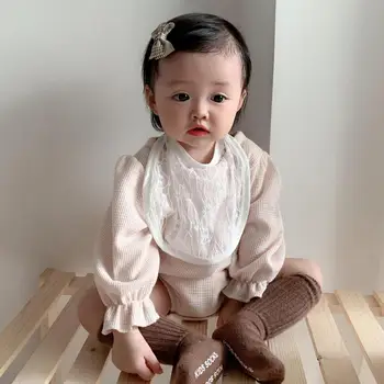 

2020 Autumn New Babys Boys Girls Bodysuit With Bib Infant Long Sleeve Cotton Waffle Baby Jumpsuit Clothes Outfits 6-24 Month