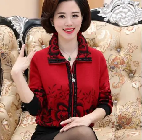 На осень-зиму мать blusa трико для женщин среднего возраста Женские вязание толстый теплый свитер Женский Длинные рукава кардиганы S1203