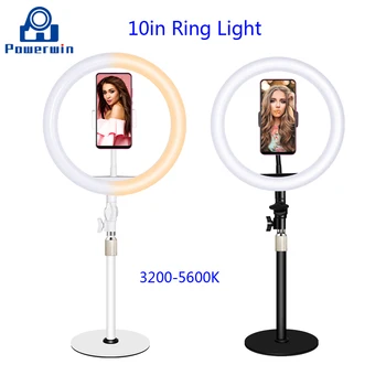 

Powerwin 10 inch 26cm Photography USB LED Right Light Selfie Makeup Live Video Vlog Lamp Adjustable Desk Stand Phone Holder