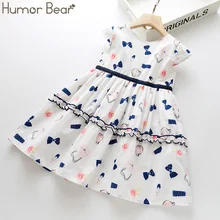 Humor Bear/новое летнее платье для девочек кружевное платье с круглым вырезом и рукавами-крылышками для девочек милое Повседневное платье принцессы одежда для малышей