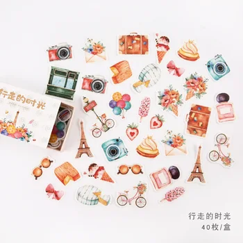 

1 Box (40 stickers）Travelling Time Notebook Diary Stickers Decorative Sticker
