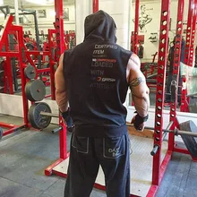 Стиль, мужской жилет для занятий фитнесом, для занятий спортом на открытом воздухе, Приталенный жилет для бега, тренировочный жилет без рукавов с капюшоном из чистого хлопка с капюшоном