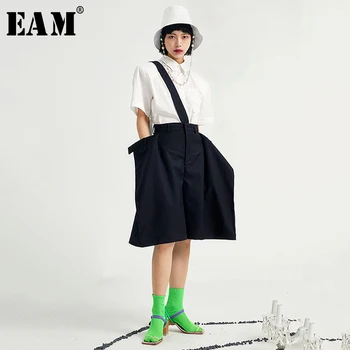 

[EAM] High Waist Black Brief Big Size Knee Length Wide Leg Trousers New Loose Fit Pants Women Fashion Spring Summer 2020 1U599