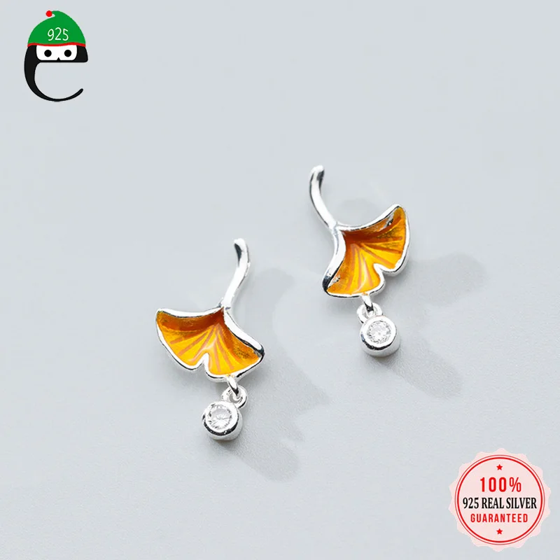 ElfoPlataSi 925 Твердые Настоящее серебро 925 пробы ювелирные изделия 18 мм X 10 мм гинкго серьга-гвоздик с листком для женщин ювелирные изделия Brincos XY1077