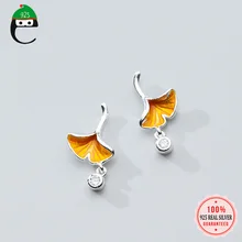 ElfoPlataSi 925 Твердые Настоящее серебро 925 пробы ювелирные изделия 18 мм X 10 мм гинкго серьга-гвоздик с листком для женщин ювелирные изделия Brincos XY1077