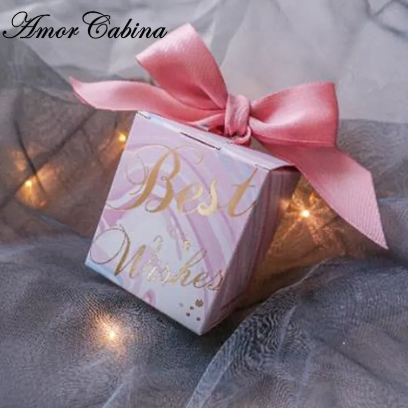 

30pcs Wedding fresh pink blue color matching bronzing square candy box baby shower chocolate box birthday party supplies