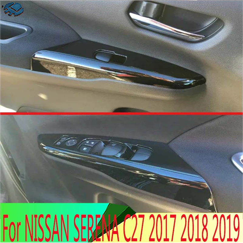 

For NISSAN SERENA C27 2017 2018 2019 ABS Chrome Piano Black Door Window Armrest Cover Switch Panel Trim Molding Garnish