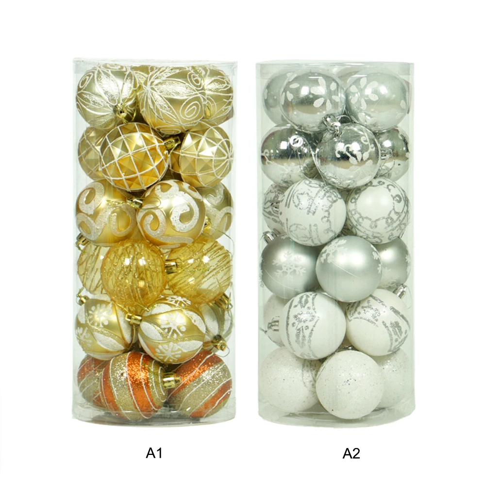 24pcs 6cm Christmas Decorations DIY Color Printing Christmas Tree Ball Hanging Pendant Xmas Wedding Party Venue Layout props