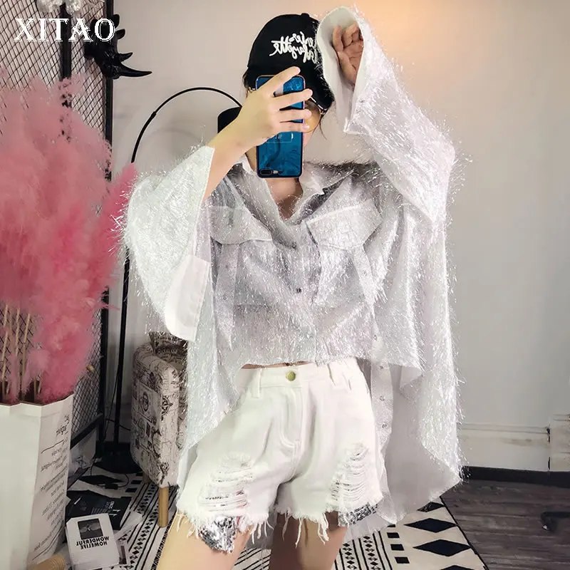 XITAO, плиссированная блузка размера плюс, женская мода, одна грудь, необычная, длинный рукав, маленькая, свежая, повседневная, свободная белая рубашка DMY1728