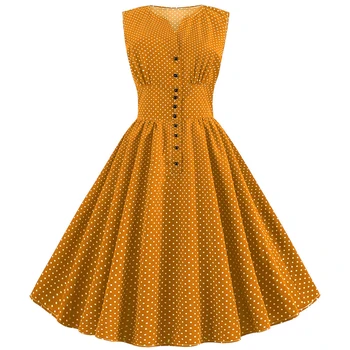 

Women Summer Red Vintage Dress Polka Dot 50S 60S Pin Up Rockabilly Plus Size Button A-Line Party Dresses Vestidos De Fiesta 2019