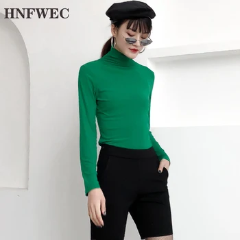

2020 Spring New Fashion Women Clothes Long Sleeve Turtleneck Collar Solid Patchwork T- Shirt Lady Fashin Tide W564