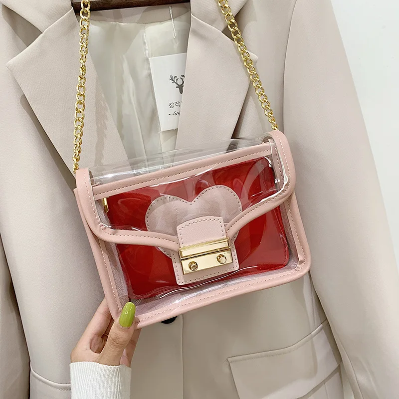 

2020 Transparent Bag Summer New Style Versatile Shoulder Bag Chain Shoulder Gel Bag Square Sling Bag