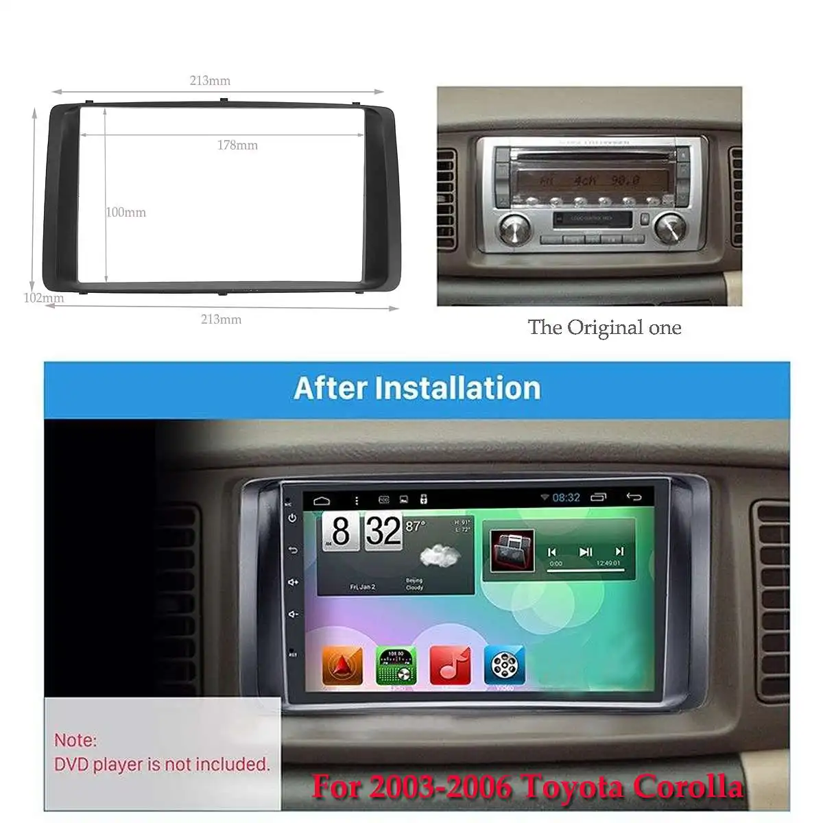 2 Din Car Stereo Radio Audio Dashboard DVD CD Fascia Plate Panel Frame Replacement For Toyota Corolla 2003 2004 2005 2006