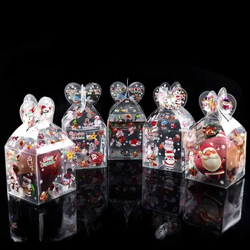 

3Pcs Transparent Candy Box Merry Christmas Decorations Packaging Gift Box Santa Claus Elk Apple Boxes New Year 2021 Supplies