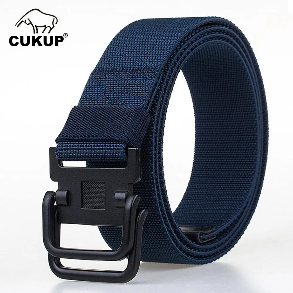 

CUKUP 2019 New Unisex Design Double Ring Buckle Elastic Braided Belt Quality Nylon Waistband Casual Belts Accessories CBCK146