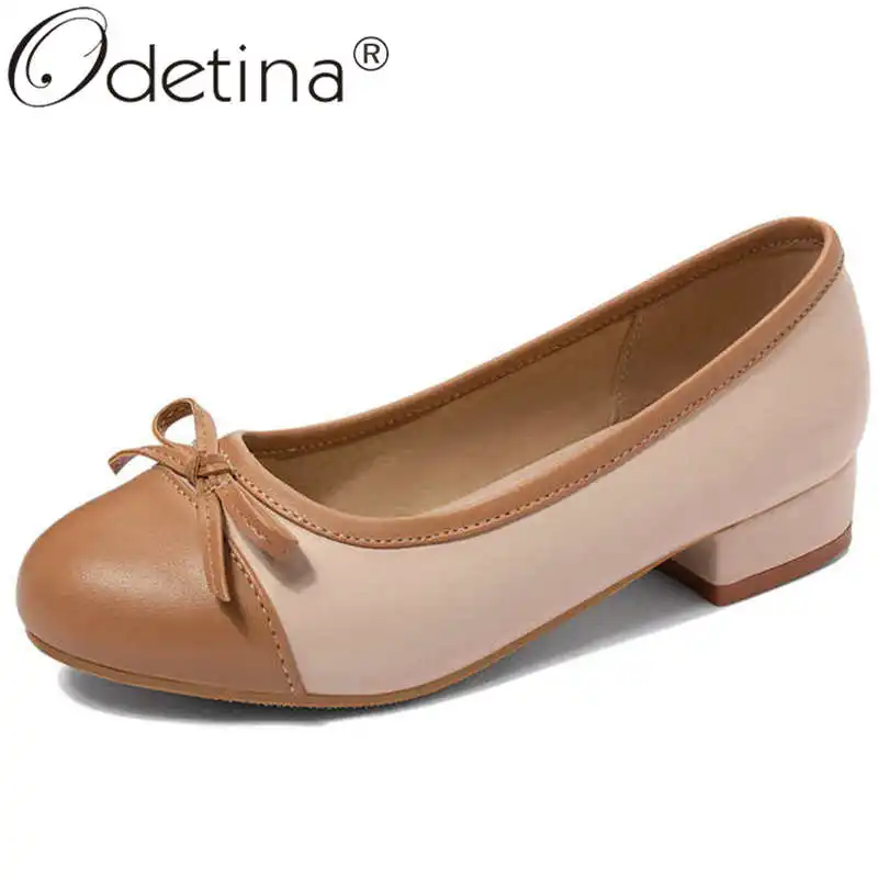 

Odetina Women Fashion Block Mid Heel Ruffles Bow Elegant Loafers Shoes Ladies Sewing Round Toe Slip On String Bead Casual Shoes