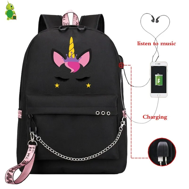 6 Mochila, рюкзак с единорогом, женский рюкзак, забавные школьные сумки для девочек-подростков, Usb зарядка, рюкзак для ноутбука, корейский рюкзак для путешествий - Цвет: 6