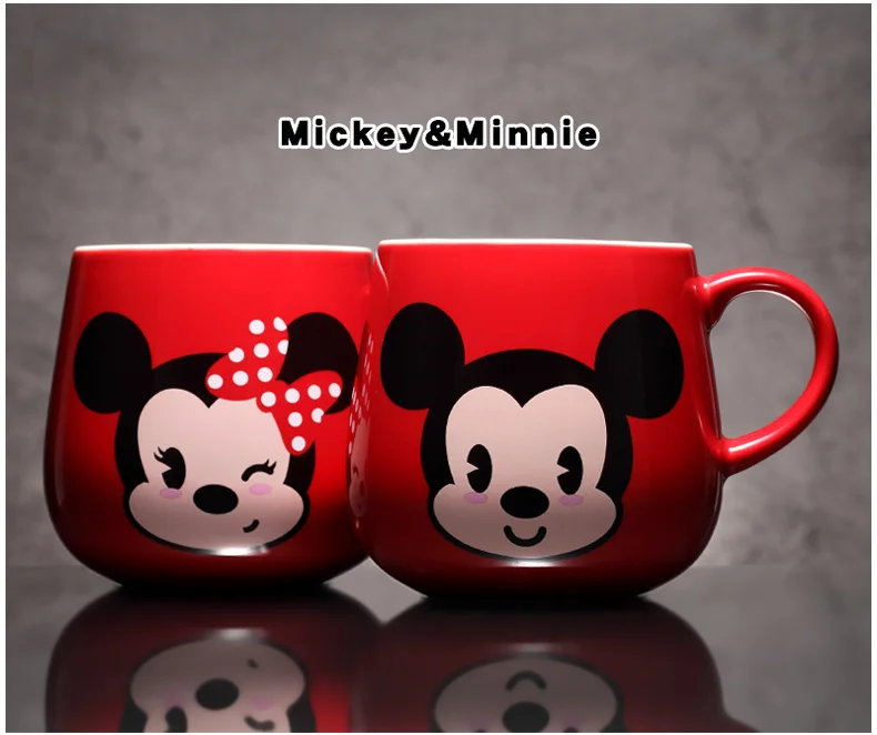 Disney Ceramic Cup Mickey Minnie Genuine Cup Creative Cute Large Capacity Cartoon Mug with Cover Spoon