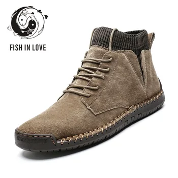 

Brand Men Snow Boots Winter Plush Warm Men Motorcycle Boots Lace-Up Non-slip Male Ankle Boots Waterproof Autumn Man Work GY107