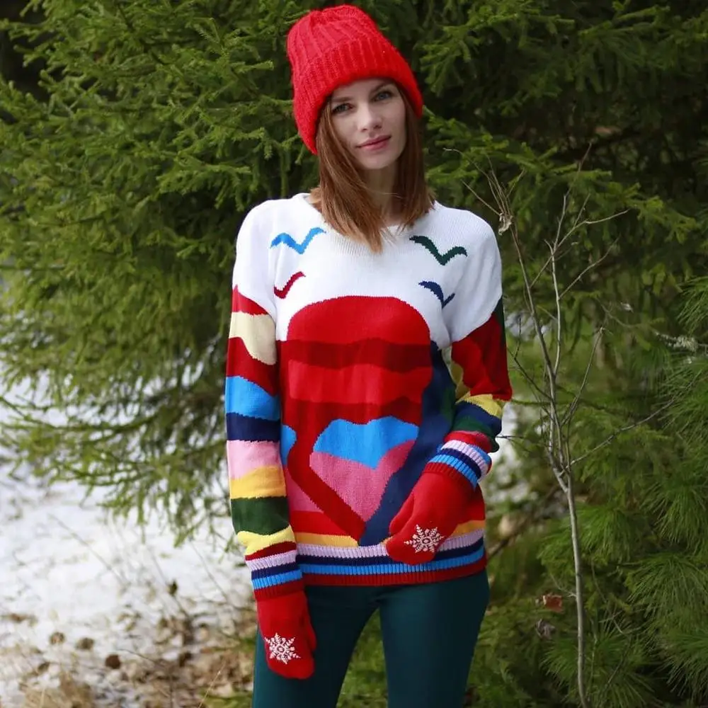 

Multi Color Blocked Oversized Sweater Plus size Women Winter Knitted Pullover Cool Girls Loose Jumpers Pull Femme C-078