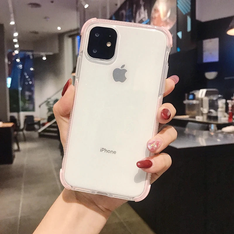 Розовый Чехол Ottwn для iPhone 11 Pro XR XS Max X 6 6s 7 8 Plus, блестящий противоударный Прозрачный чехол для телефона, Мягкий ТПУ силиконовый чехол - Цвет: Розовый