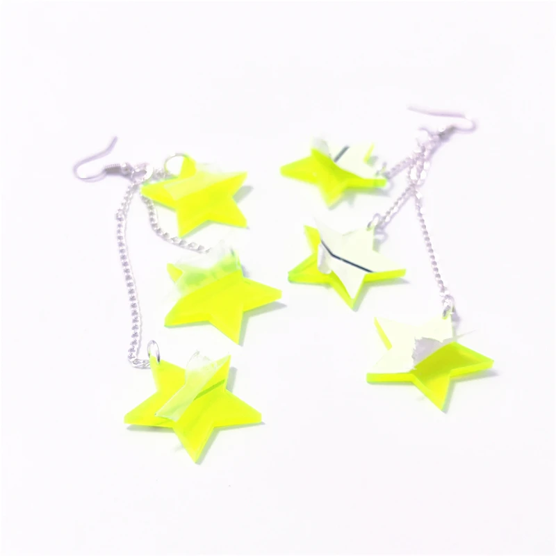 KUGUYS Acryl-Ohrringe mit langen Quasten und Sternen für Damen, Pentagramm, neongrün, niedlich, süß, modisch, Schmuckzubehör – Detail 8