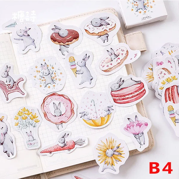 B4 Rabbit 45 шт./кор. наклейки Мини мультфильм канцелярские наклейки для кавайный Дневник Журнал наклейки этикетки для печати альбом украшения DIY - Цвет: B4 Rabbit