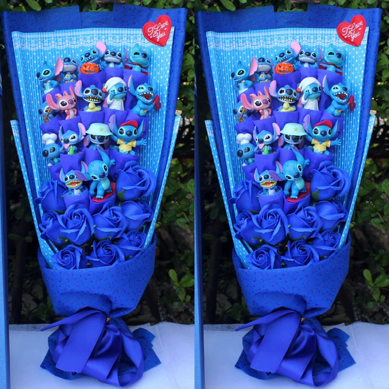 Disney Stitch Flower Bouquet Cartoon Lilo Stitch Plush Toy Doll Bouquet