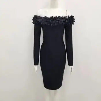 

New Arrival Autumn Vestidos Long Sleeve Slash Neck Sexy Off the Shoulder Bodycon Midi Dress Evening Party Dress