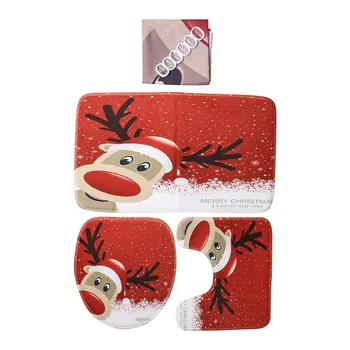 

Christmas Bathroom Sets Waterproof Shower Curtain with Non Slip Rug, Toilet Lid Cover and Bath Mat for Home Decor