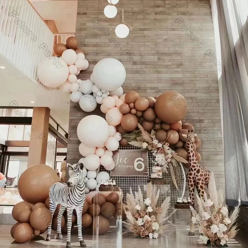 

Jungle Safari Birthday Party Balloon Garland Arch Kit 115pcs Retro Coffee Ballons For Baby Shower Anniversary Backdrop Decor