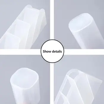 

New Multi-function 4 Grid Desktop Pen Holder Office Black Desk Storage Case Box Pencil Clear School Organizer Plastic White D4J9