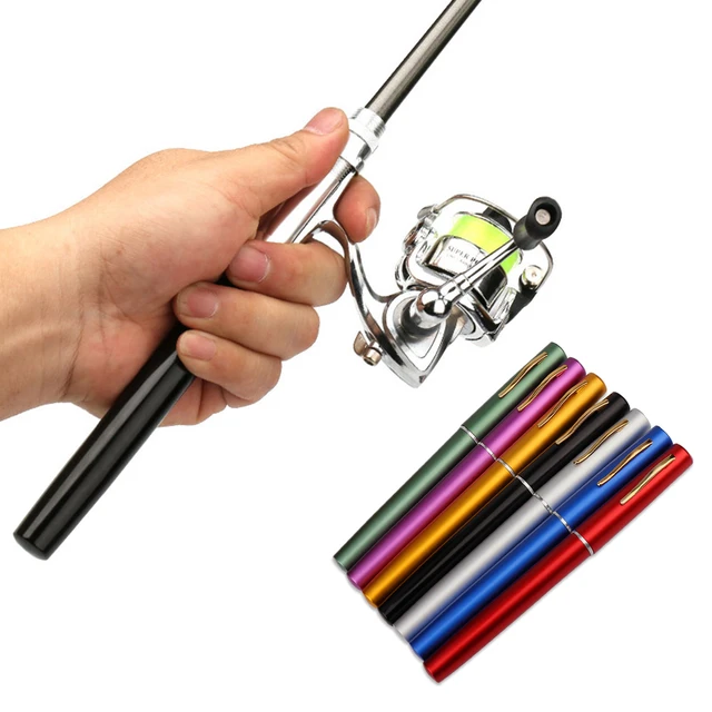 Pocket Size Fishing Rod Telescopic Pen Fishing Rod Mini Pocket Foldable  Fishing Rod Kit with Rotating Reel Combination Portable Fishing Rod Pen for