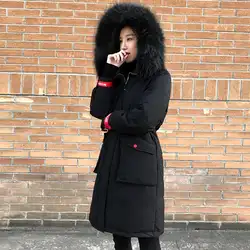 2019 модная женская зимняя куртка с ленточным дизайном с хлопковой подкладкой, теплая плотная Женская длинная куртка с большим меховым