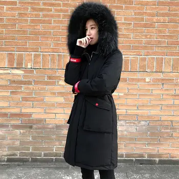 

2019 Fashion Ribbon Design Women Winter Jacket Cotton Padded Warm Thicken Big Fur Collar Ladies Long Coats Parka Womens Jackets