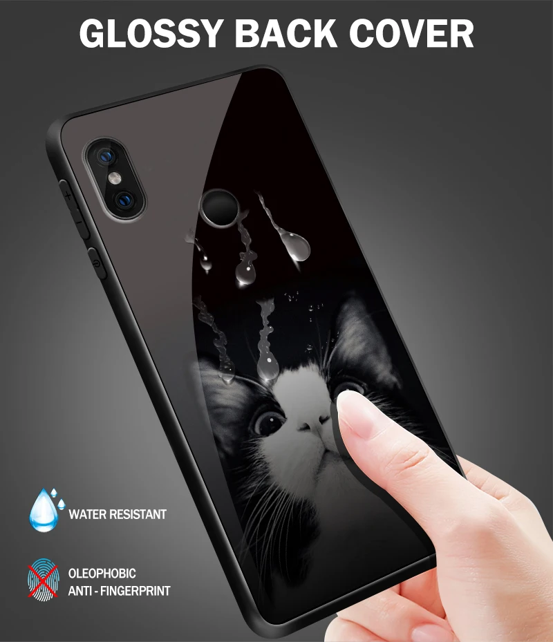 Чехол из закаленного стекла для Xiaomi 5X6X8 9 SE A1 A2 Lite Capa для Redmi Note 4x 5A 6 7 Pro Prime жесткий бампер с принтом киска Coque