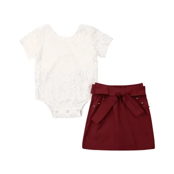 

Newborn Baby Girl Kid Summer Clothes Sets Short-Sleeved Lace Flowers Romper Skirt Clothes Set 2PCS 1 2 3 4 Years