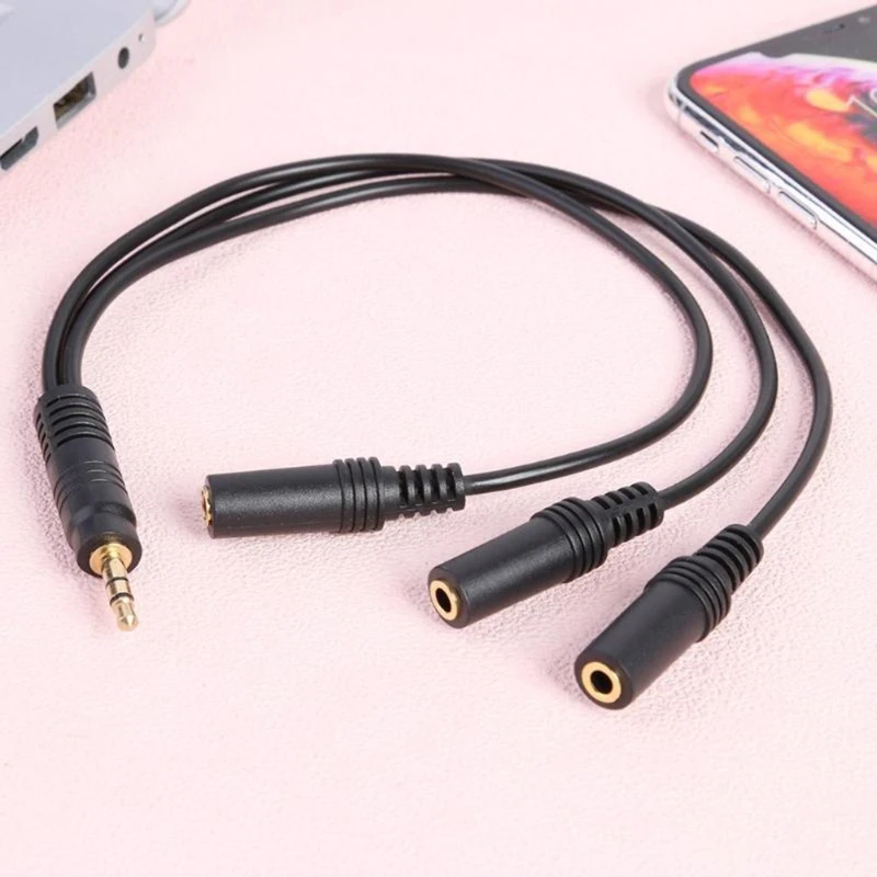 

3.5mm PVC 3-Pole Plug to 3 Way Stereo Audio- Headphone Splitter Adapter Cable WXTB