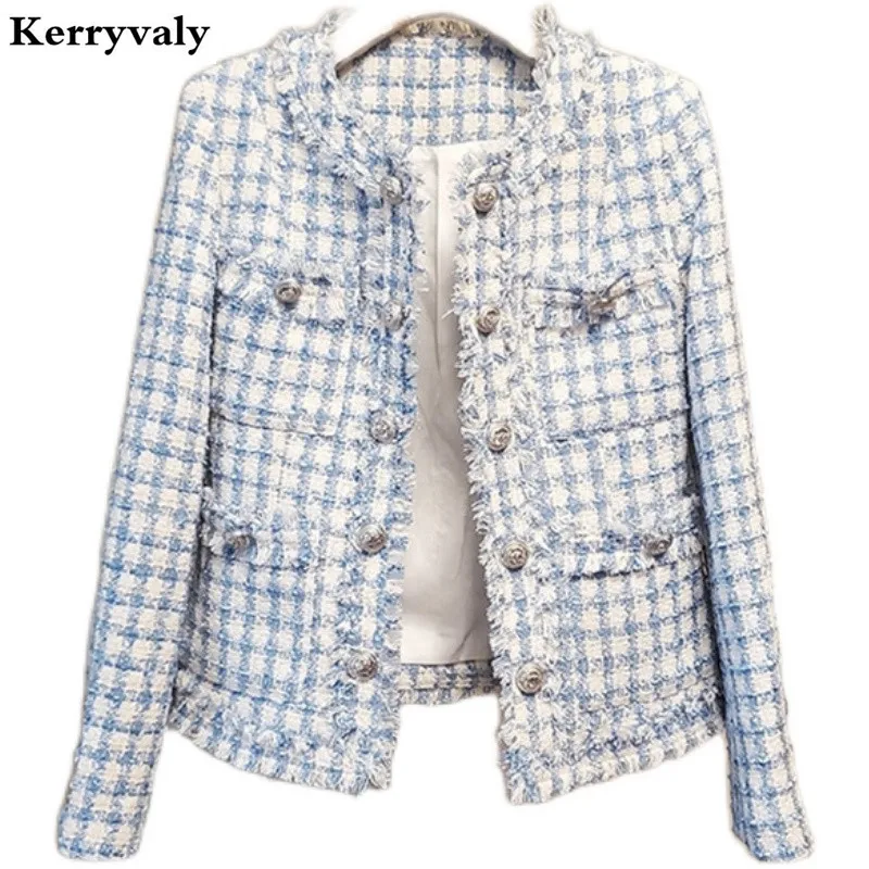 

Высококачественная осенняя синяя куртка с кисточками и длинным рукавом, Женская Корейская куртка Xiao Xiang Feng, Chaquetas Para Mujer Casacos K9719