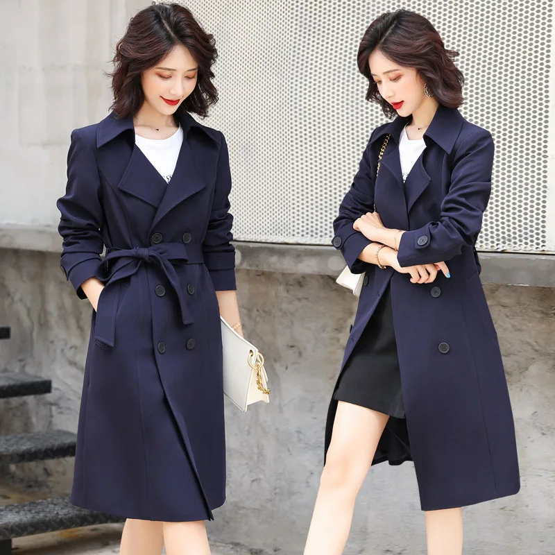 

Trench Coat Women's Mid-length 2019 New Style Korean-style Spring And Autumn Versatile CHIC Waist Hugging Casual Popular Long-sl