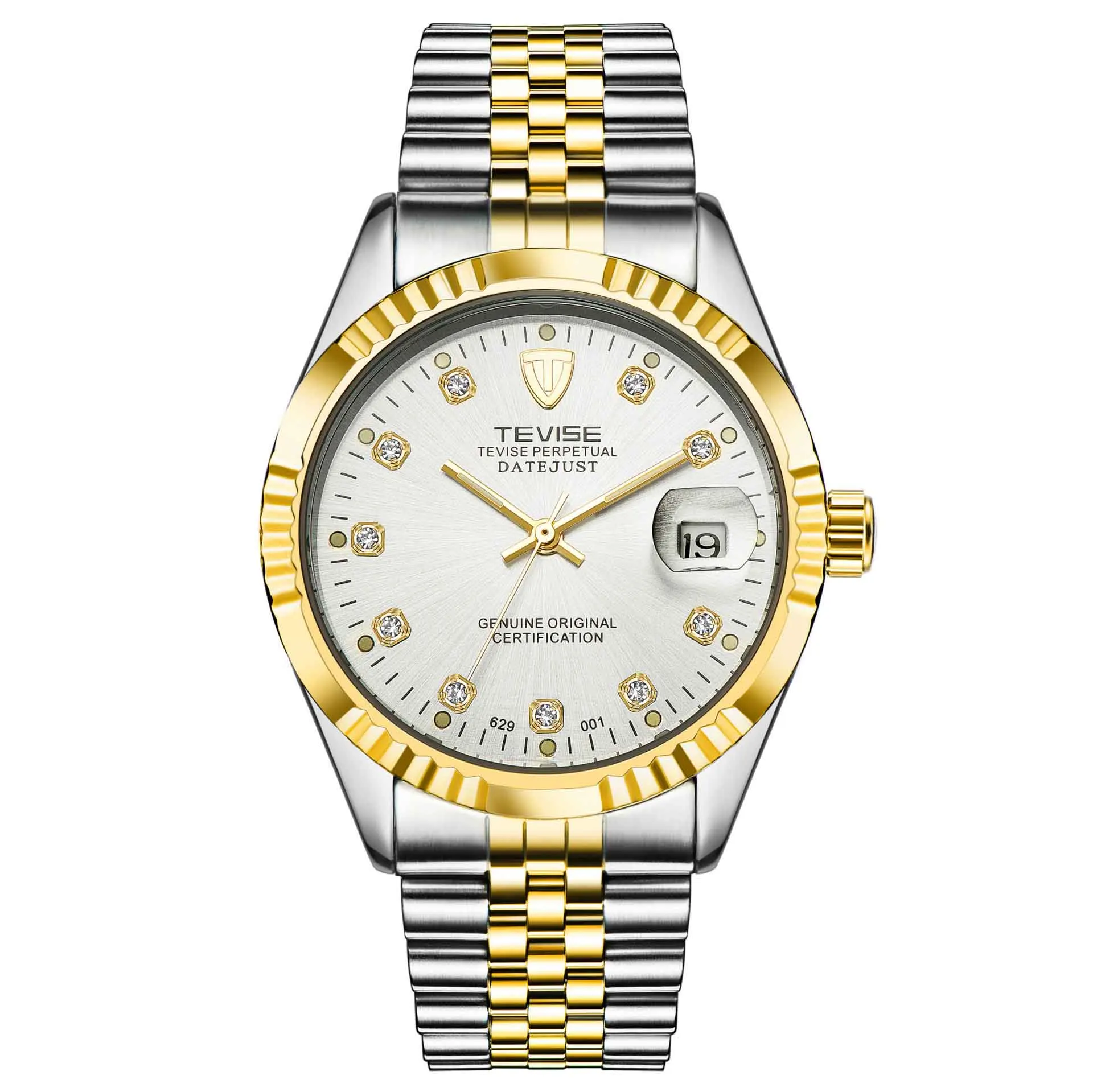 Silve Gold White Мужские спортивные часы relogio мужские модные деловые часы из нержавеющей стали с ремешком автоматические механические часы могут быть оптом - Цвет: Silve Gold White
