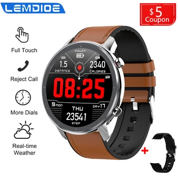 

LEMDIOE Smart Watch Men Full Round Touch Screen ECG Heart Rate Blood Pressure Oxygen Weather Smartwatch VS L9 DT78