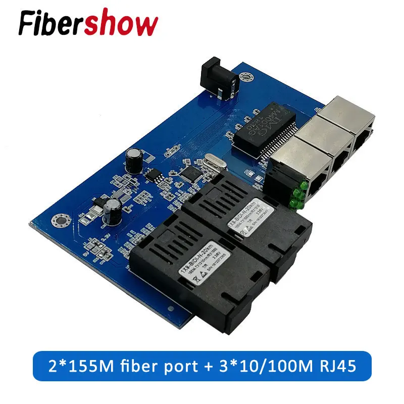 

10/100M Fast Ethernet Fiber Optical Media Converter Single Mode 3 RJ45 and 2 SC fiber Port PCBA
